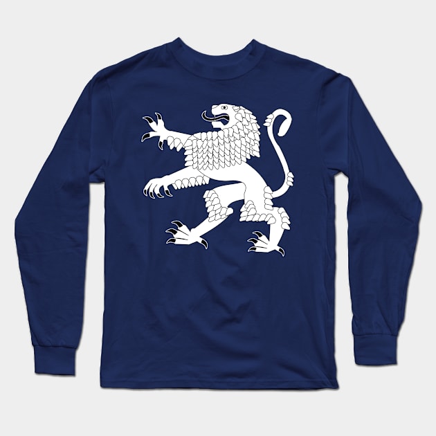 Heraldic Rampant Lion (White) Long Sleeve T-Shirt by PabloDeChenez